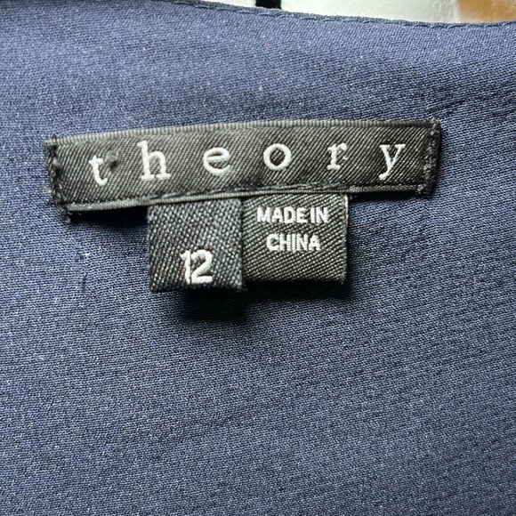 Theory - Silk Osteen Draped Dress Side Pockets Sleeveless Navy Blue in Size 12 - Picture 3 of 11